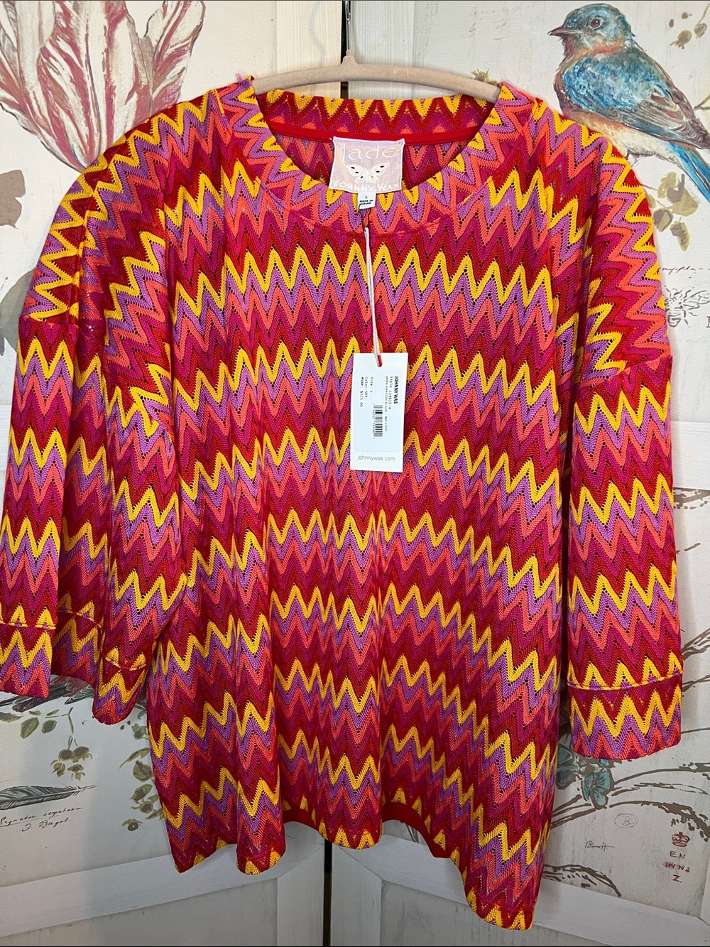 Johnny Was Zigzag Knit Tunic in Red, Yellow & Pink